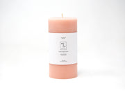 Mo&Co Home - 100% Beeswax Pillar Candle in Rose Pink, 3x4 inch size, featuring a white label, hand-poured for eco-friendly, clean burning.