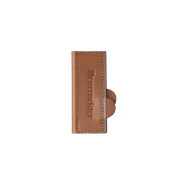 Messermeister Leather Magnetic Edge-Guard - 4: Brown leather knife sheath with messermeister embossing, designed to protect paring knives with a secure magnetic closure.