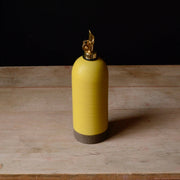 Rose Line Pottery - Oil Bottle - Yellow - 22 Ounces: A handcrafted stoneware oil dispenser with a brass-colored nozzle, ideal for olive oil, vinegar, or syrups.