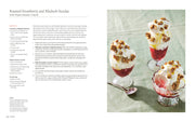 Penguin Random House LLC - By Heart cookbook spread featuring 'Roasted Strawberry and Rhubarb Sundae' recipe and photo of layered sundaes in glass dishes.