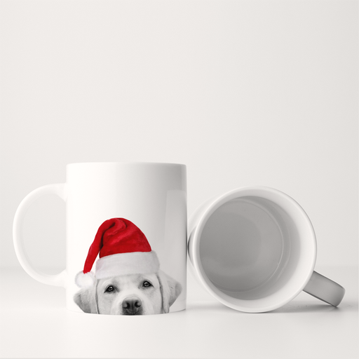 Santa Hat Lab 7 (Yellow) Mug by Perkie Prints, featuring a Yellow Lab with a Santa hat. Durable ceramic, microwave and dishwasher-safe. Ideal for festive kitchen enjoyment.