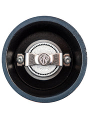 Peugeot | Bali Cast Iron Pepper Mill, Dark Blue, showcasing its metal grinding mechanism and Peugeot France lion logo, filled with Sichuan pepper for a sensory experience.