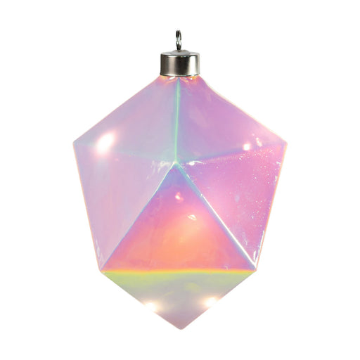 MoMA | LED Glass Prism Ornament features a geometric, iridescent glass design with an internal LED light, adding an ethereal glow to holiday decor.