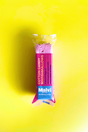 Malvi Mallow - Cotton Candy 4-Pack Marshmallows: Unicorn-inspired marshmallows with cotton-candy sprinkles, perfect for adding sweetness to treats. Case of 12 packs.