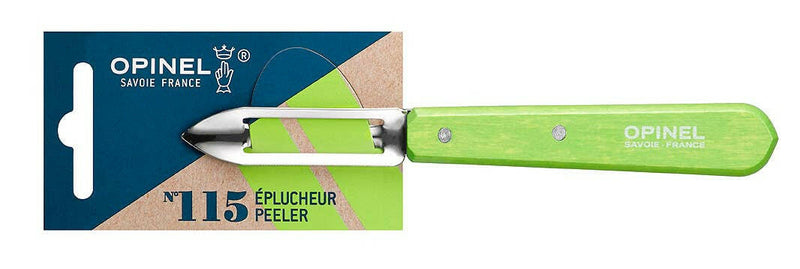 Opinel | Essential Birdsbeak Vegetable Knife with a stainless-steel Y-style blade and green wooden handle, ideal for precise peeling and slicing tasks.