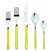Mepra SPA - Place Set 5 Pcs Fantasia: China featuring elegant silverware with yellow resin handles, showcasing high-quality stainless steel and durable craftsmanship. Perfect for sophisticated dining experiences.