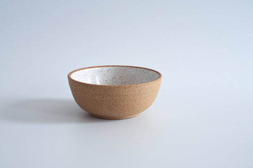 RachaelPots - Breakfast Bowl: Sage, a hand-thrown ceramic bowl with a speckled brown exterior and glazed white interior, ideal for versatile kitchen use.