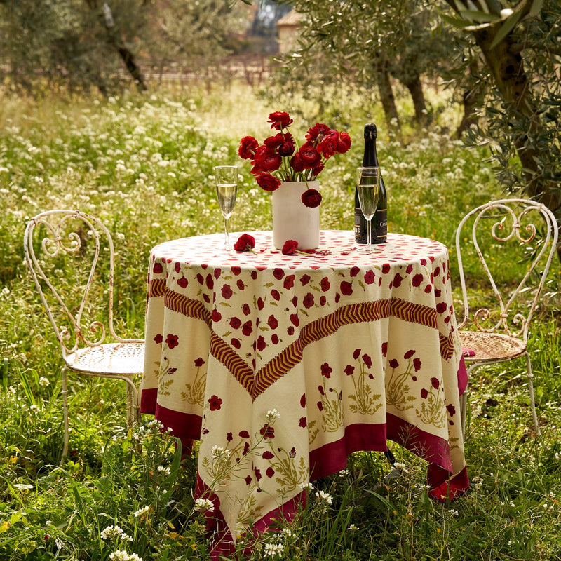 Couleur Nature | Poppies Red & Green French Tablecloths: 71" x 71"