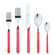 Mepra SPA - Place Set 5 Pcs Fantasia: Sugar Paper, featuring red-handled silverware, includes durable stainless steel and resin construction. Ideal for elegant dining settings.