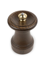 Peugeot | 1874 Manual Wooden Salt Mill, 4 inches, showcasing dark-stained wood and metal knob, highlighting timeless craftsmanship.