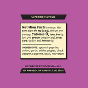 Spicewalla | Blackening Rub label displaying nutrition facts and ingredients like Spanish paprika, ideal for crispy, smoky dishes. Distributed by Spicewalla, Asheville, NC.