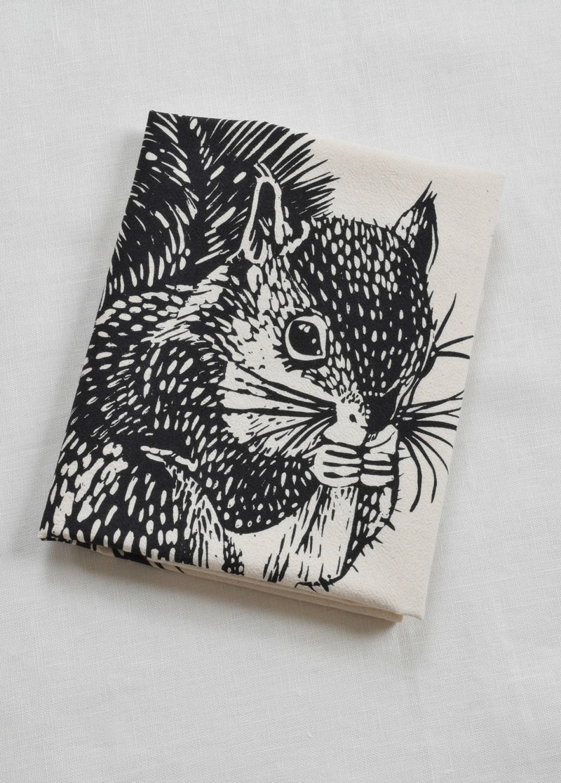 Hearth and Harrow | Organic Cotton Squirrel Tea Towel in Green -Woodland Animal