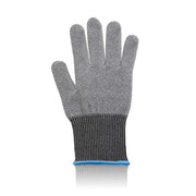 Microplane Cut Resistant Kitchen Safety Glove, gray and knitted, with blue trim, offers protection during food prep, perfect for Athens Cooks' culinary enthusiasts.