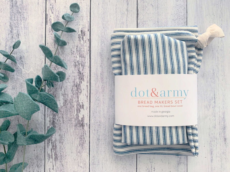 Dot and Army | Bread Makers Set in Ticking Stripes, Blue — Athens Cooks