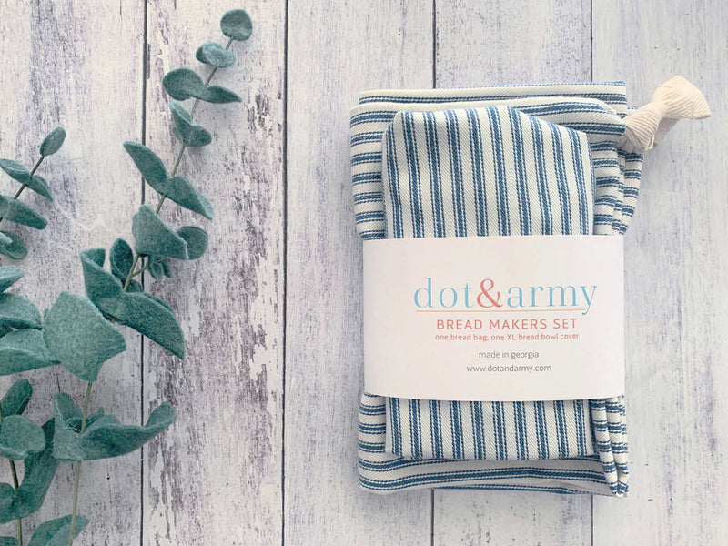 Dot and Army | Bread Makers Set in Ticking Stripes, Blue