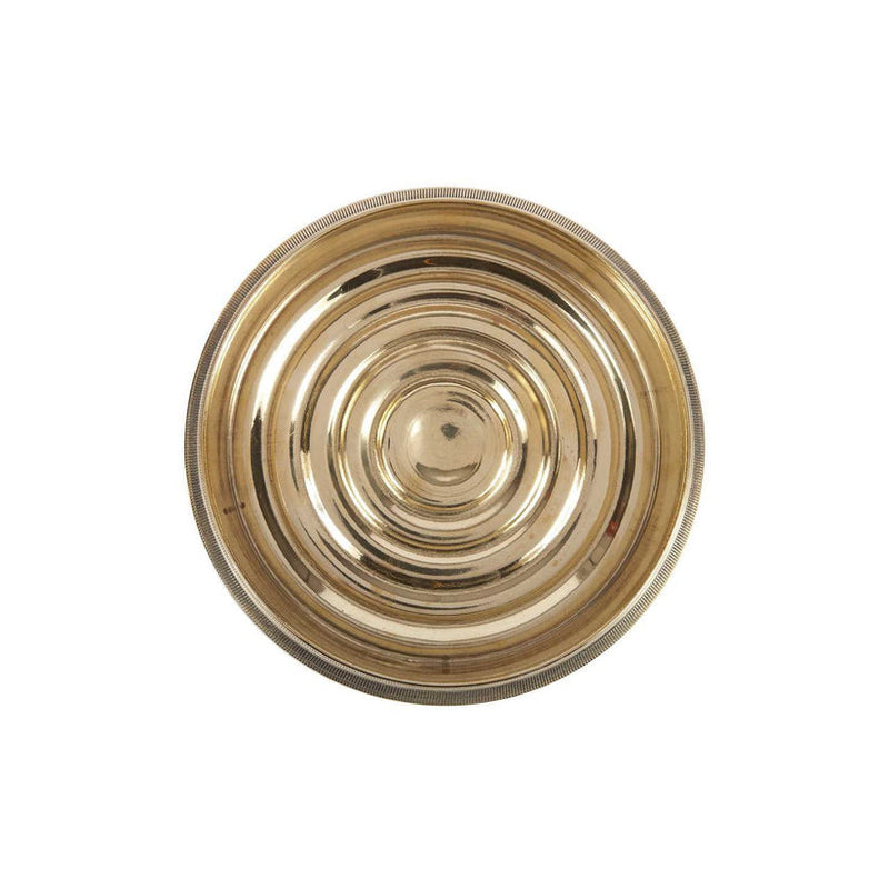 Sir|Madam Brass Bottle Coaster, a round, decorative brass dish with concentric rings, ideal for holding bottles and adding elegance to dining settings.