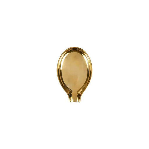 Sir|Madam Brass Spoon Rest, an oval, gold-finished brass piece, designed for holding kitchen utensils, reflecting Athens Cooks' curated kitchen tool collection.