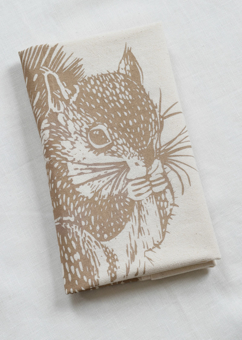 Hearth and Harrow | Organic Cotton Squirrel Tea Towel in Grey - Woodland Animal