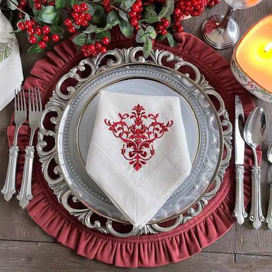 Arte Italica & Crown Linen Designs | Round Ruffle Placemat, Velvet Red