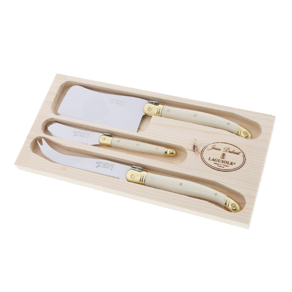 The French Farm | Jean Dubost 3 Piece Cheese Set in Ivory and Brass w/ Cleaver