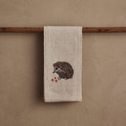 Coral & Tusk - Hedgehog with Mushrooms Tea Towel: natural-linen with hedgehog and red mushrooms design, perfect for any kitchen. Measures 25 × 18 unfolded.
