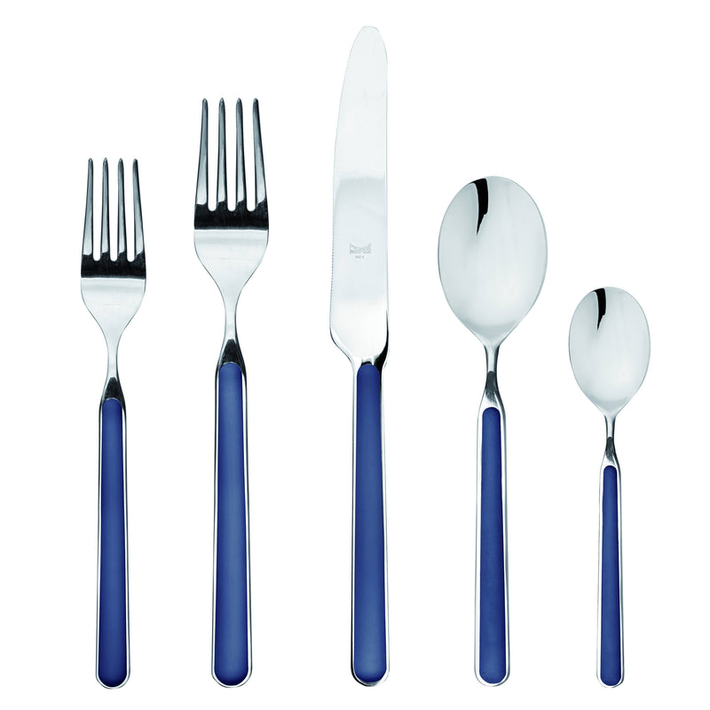 Mepra SPA - Place Set 5 Pcs Fantasia: Cobalt, featuring silverware with blue handles, crafted from high-quality stainless steel and resin, designed for durability and elegance.