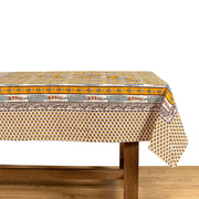 Couleur Nature - Provence Avignon Dijon & Blue Tablecloth: 71 x 106, showcasing intricate hand-printed floral motifs on a wooden table, reflecting French elegance.