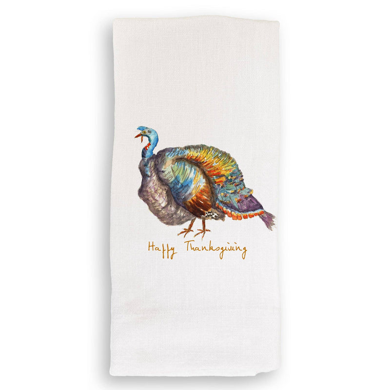 French Graffiti | Colorful Turkey - Natural Guest Towel featuring a vibrant embroidered bird, perfect for adding elegance and style to any kitchen or dining setting.