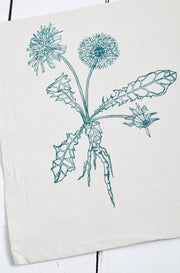 Hearth and Harrow - Organic Cotton Dandelion Tea Towel featuring a hand-printed botanical dandelion design, ideal for both kitchen use and elegant dining.