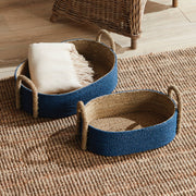 Napa Home & Garden | Tiana Seagrass Short Oval Baskets - Set of 2, featuring handwoven, two-toned seagrass with wooden reinforcement for elegant home storage.