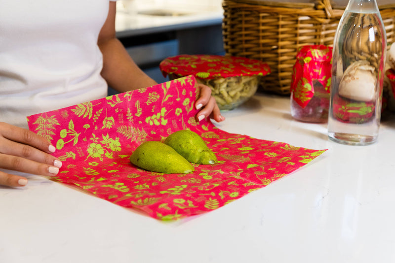 Bee's Wrap - Assorted 3 Pack - Splendid Spring, reusable fabric food storage wraps with pears, showcasing vibrant spring designs.