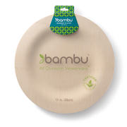 bambu® - Disposable Bamboo Round Plates: 11 inches, eco-friendly, compostable, FSC-certified, suitable for events, sold as a set of eight, ideal for sustainable gatherings.