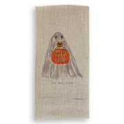 French Graffiti | Just Treats Please Ghost - White Guest Towel featuring a charming dog and pumpkin illustration, part of a curated collection enhancing home elegance and functionality.