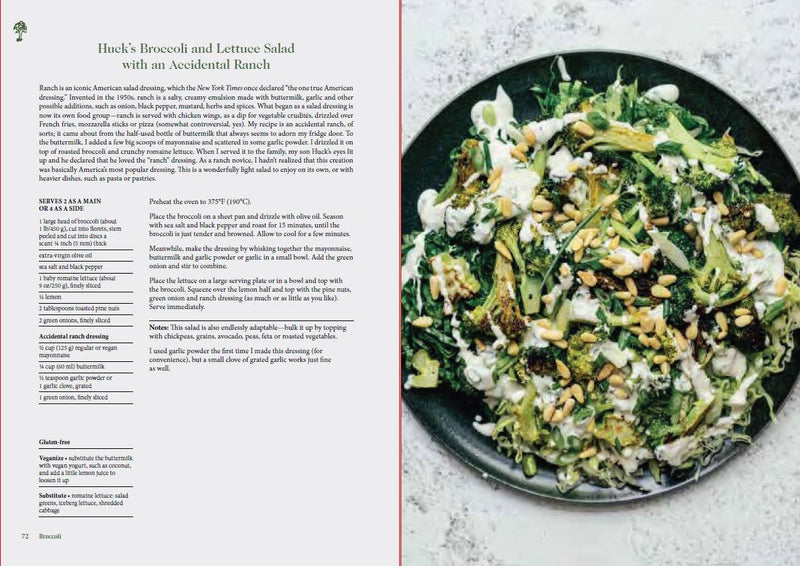 Penguin Random House LLC - Tenderheart cookbook spread with recipe for Huck’s Broccoli and Lettuce Salad featuring an accidental ranch dressing and a photo of the finished dish.