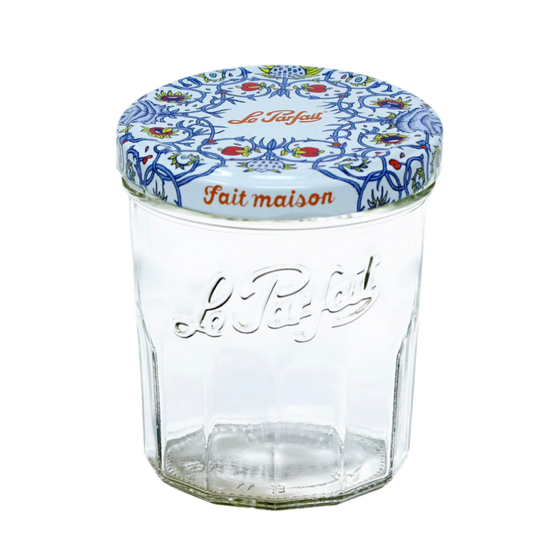 Le Parfait | Faceted French Jam Jar, 385ml (13oz) with decorative lid, ideal for homemade jams, fridge storage, or drinkware, embodying classic French style.