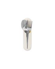 W&P - Stainless Steel Utensils Set in Silicone Carry Case: Terrazzo Charcoal, includes a fork and spoon in a compact silicone case, ideal for travel or camping.