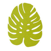 Merino Wool Felt Large Monstera Leaf Trivet in Pistachio, showcasing a detailed leaf cut-out design, perfect for protecting surfaces in your kitchen.