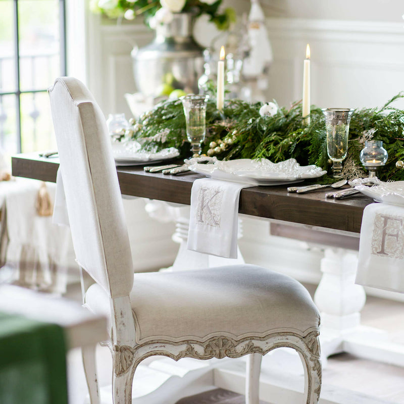 Crown Linen Designs | Monogram Linen Towel - W, a refined European linen towel with elegant embroidery, perfect for enhancing kitchen or bathroom decor.