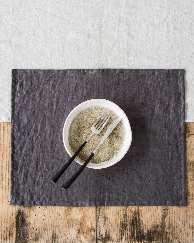MagicLinen charcoal gray linen placemat in a table setting