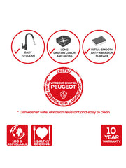 Peugeot Appolia Square Baking Dish 11 inches, Ecru: Easy to clean, durable enamel, retains heat, eco-friendly, 10-year warranty, tested for quality. Perfect for versatile kitchen use.