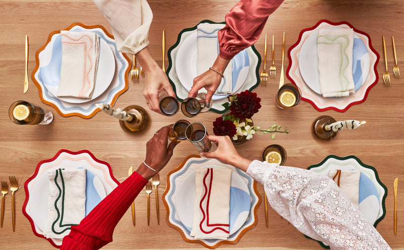 Misette | Colorblock Embroidered Linen Placemats, Blue