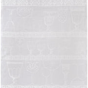Le Jacquard Francais Linen Crystal Towel, White, featuring woven glassware silhouettes and floral motifs, ideal for drying delicate dishes, crafted from eco-friendly European linen.