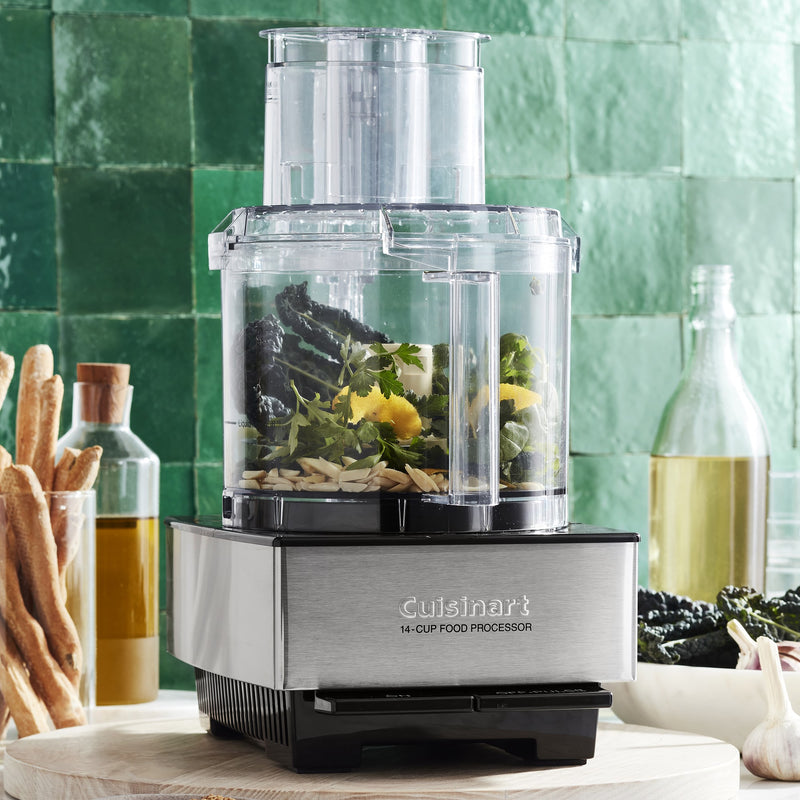 Cuisinart | Custom 14 Cup Food Processor on kitchen counter, ideal for slicing, shredding, and kneading with a 720-watt motor and large capacity bowl.