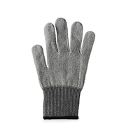 Microplane | Cut Resistant Kitchen Safety Gloves: Gray knit glove with textured surface and ribbed cuff, ideal for safe handling of sharp kitchen tools and preventing injuries.