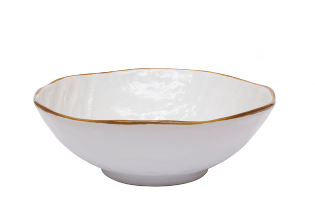 Novita | Mediterranean White Stoneware Salad Bowl with a gold rim, ideal for diverse table settings. Sold in sets of 6 at Athens Cooks.