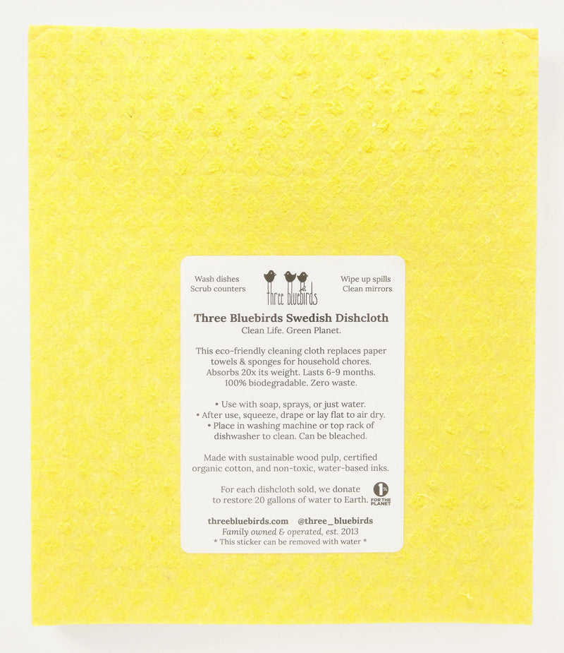Three Bluebirds Swedish Dishcloths - Oranges on Yellow, a sustainable, biodegradable dishcloth with a diamond pattern, reduces waste and replaces 17 paper towel rolls.