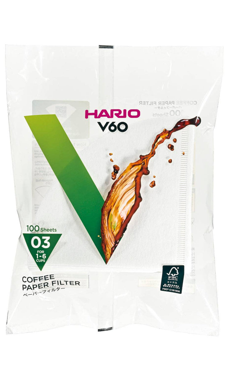 HARIO USA - V60 Paper Filters: White / 100 Sheets Boxed, ideal for precise coffee brewing with V60 drippers, accommodating one to six cups.