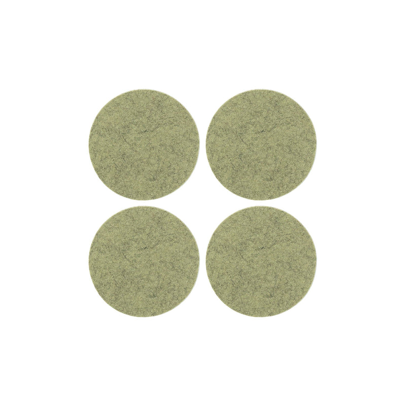 Graf Lantz - Bierfilzl Merino Wool Felt Round Coaster Solid 4 Pack: Sage, featuring a group of four round, sage-colored coasters made from thick merino wool felt.