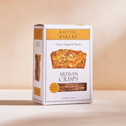 Rustic Bakery - Artisan Crisps - Citrus, Ginger & Thyme Box featuring seeded crisps and a viewing window, perfect for pairing with fine cheese. Net weight: 5 oz.