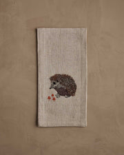 Coral & Tusk - Hedgehog with Mushrooms Tea Towel featuring a hedgehog and mushrooms embroidery, perfect for adding charm to any kitchen setting.